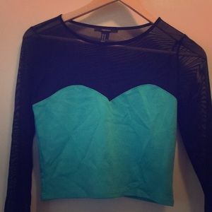 Sheer mesh aqua crop top for club/festival